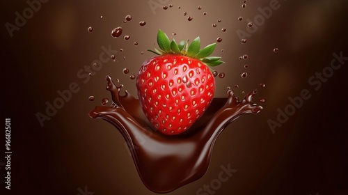 Strawberry splashing with melted chocolate