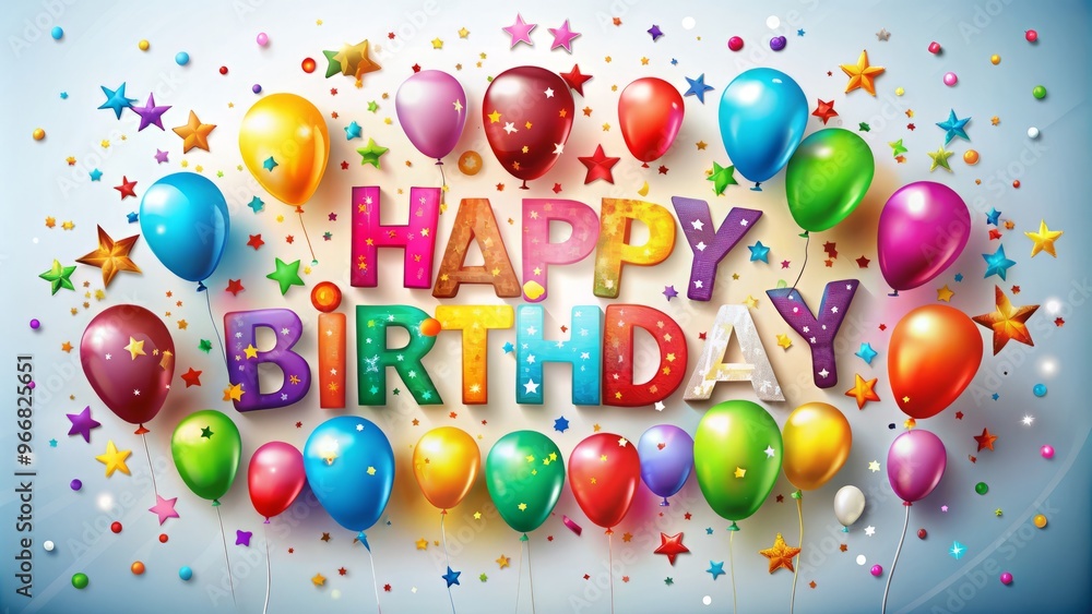 Happy Birthday in Bold, Colorful Script with Confetti and Balloons Happy Birthday in Bold, Colorful Script with Confetti and Balloons