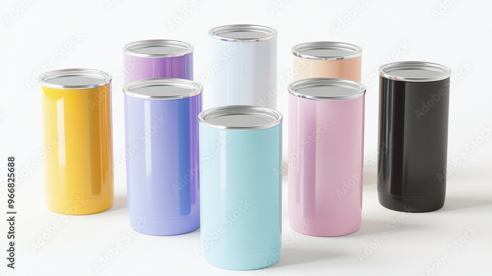Customizable skinny tumblers in various colors are arranged neatly, showcasing vibrant collection. These tumblers are perfect for personalizing and enjoying beverages on go Customizable skinny tumblers in various colors are arranged neatly, showcasing vibrant collection. These tumblers are perfect for personalizing and enjoying beverages on go