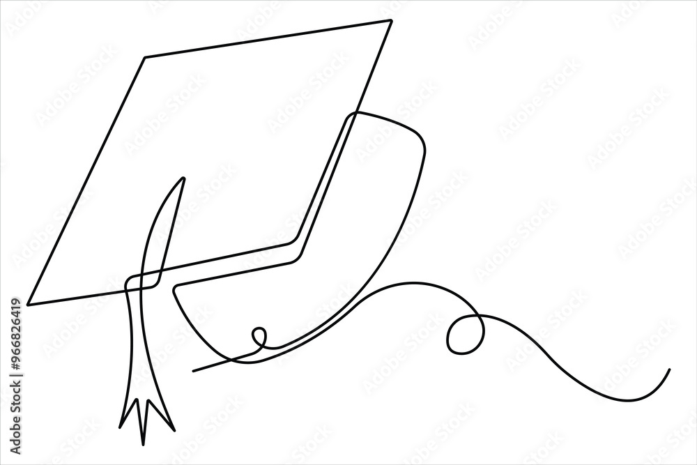Continuous cap one line art drawing of graduation hat concept outline vector Continuous cap one line art drawing of graduation hat concept outline vector