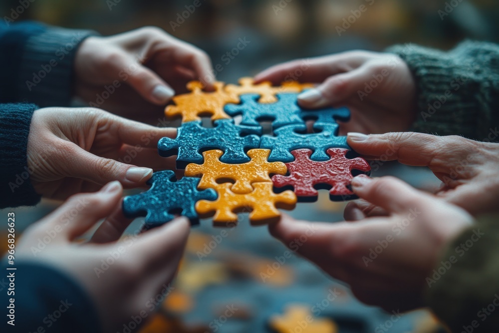 Hands Holding a Colorful Jigsaw Puzzle Hands Holding a Colorful Jigsaw Puzzle