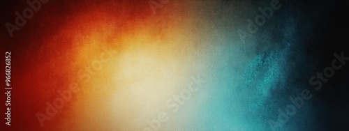 An abstract gradient background blending warm earthy tones of orange and red with deep cool shades of blue and teal, textured like vintage distressed film or weathered canvas, hyperrealistic, highly photo