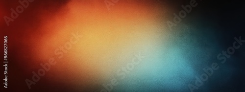 An abstract gradient background blending warm earthy tones of orange and red with deep cool shades of blue and teal, textured like vintage distressed film or weathered canvas, hyperrealistic, highly photo