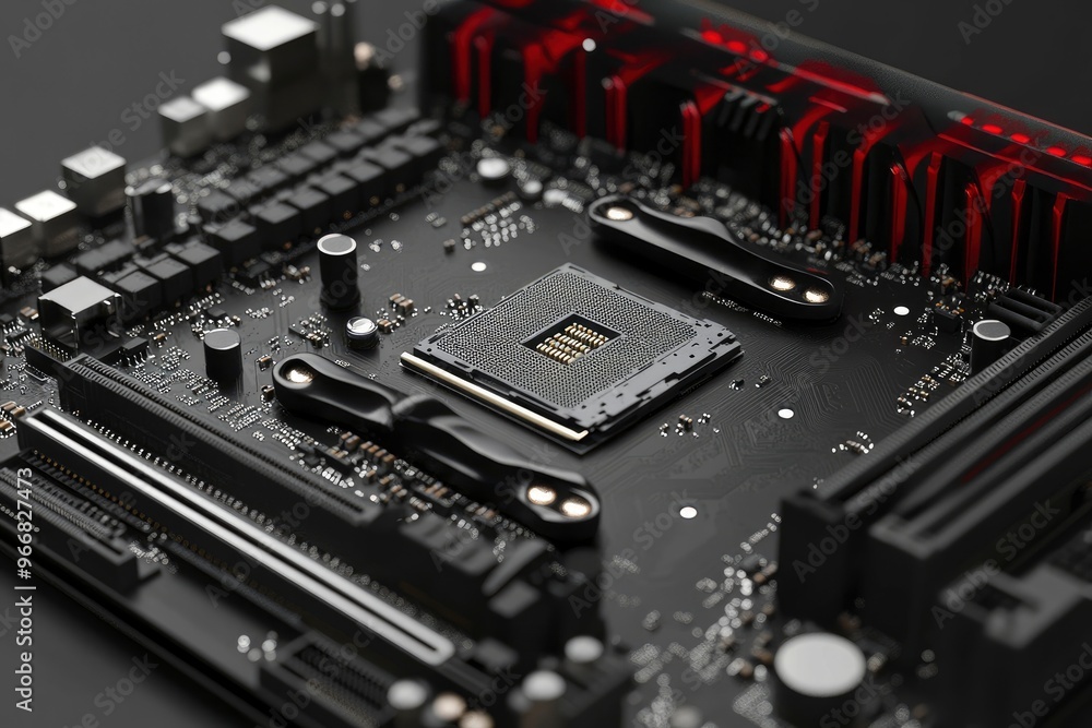 concept The motherboard in the picture is Brain Technology RAM Gaming. This motherboard has chipset and supports 12th Core processors. Generate AI with generative ai concept The motherboard in the picture is Brain Technology RAM Gaming. This motherboard has chipset and supports 12th Core processors. Generate AI with generative ai