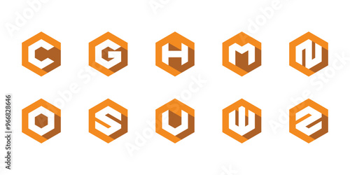 Set of abstract letter logo design. creative hexagon sign. Premium Vector