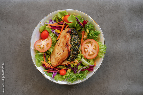 Spinach and mushroom stuffed chicken salad.