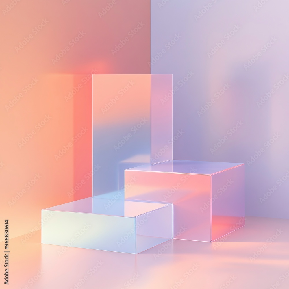 A podium made of transparent acrylic that creates a light and modern impression. With the lighting effect reflecting on the surface, generative ai A podium made of transparent acrylic that creates a light and modern impression. With the lighting effect reflecting on the surface, generative ai