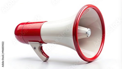 Red and white bullhorn isolated on white macro