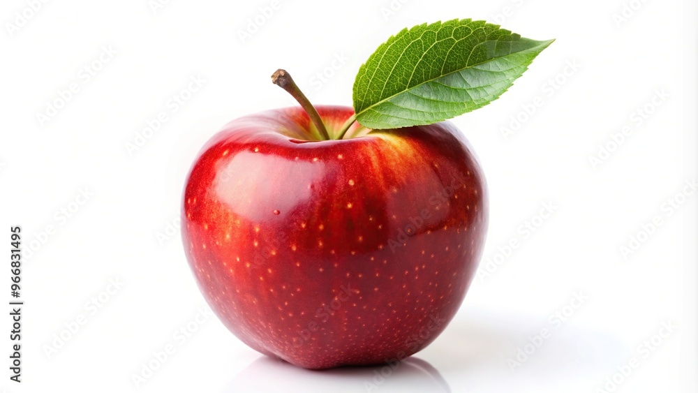 red apple with green leaf isolated on white background, medium shot red apple with green leaf isolated on white background, medium shot