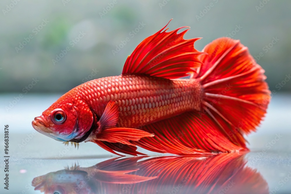 Red betta fish sleeping horizontally on the bottom of the tank Red betta fish sleeping horizontally on the bottom of the tank