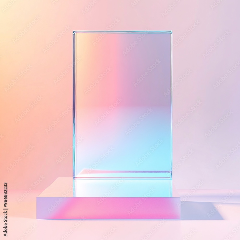 A podium made of transparent acrylic that creates a light and modern impression. With the lighting effect reflecting on the surface, generative ai A podium made of transparent acrylic that creates a light and modern impression. With the lighting effect reflecting on the surface, generative ai