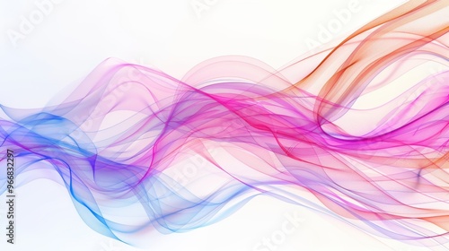 Abstract Wave Swirl Colorful Magical Blured Transparent Ribbon Lines on White Background. Energy Streams 