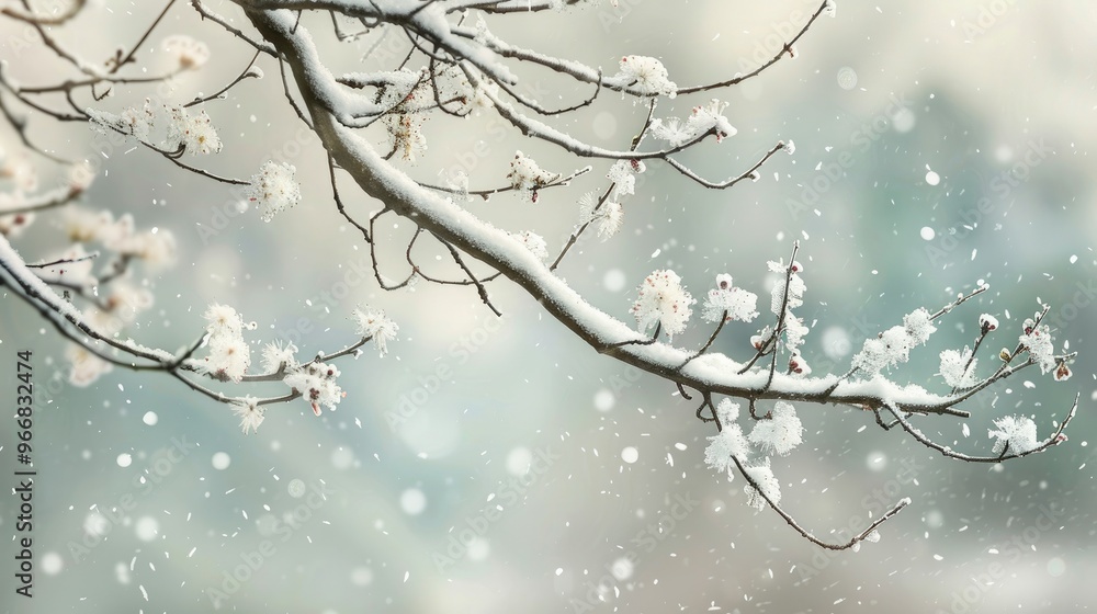 Snow covered alder tree (Alnus glutinosa) branch against defocused background Snow covered alder tree (Alnus glutinosa) branch against defocused background