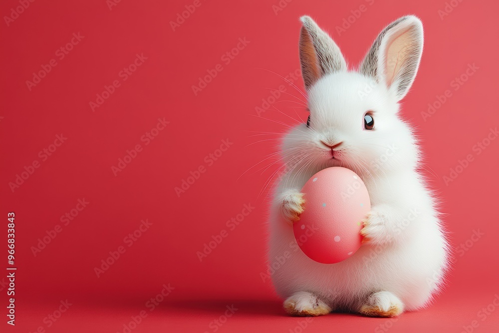 Obraz premium Cute Easter Bunny Holding Pink Egg