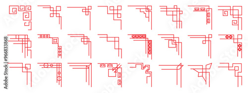 Chinese frame corner ornament vector set. Traditional decorative elements with line, corner, borders, frames, headers. Illustration of elegant design suitable for card, invitation, poster, cover.