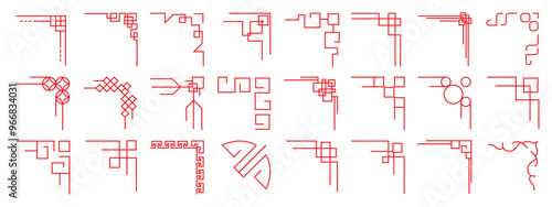 Chinese frame corner ornament vector set. Traditional decorative elements with line, corner, borders, frames, headers. Illustration of elegant design suitable for card, invitation, poster, cover.