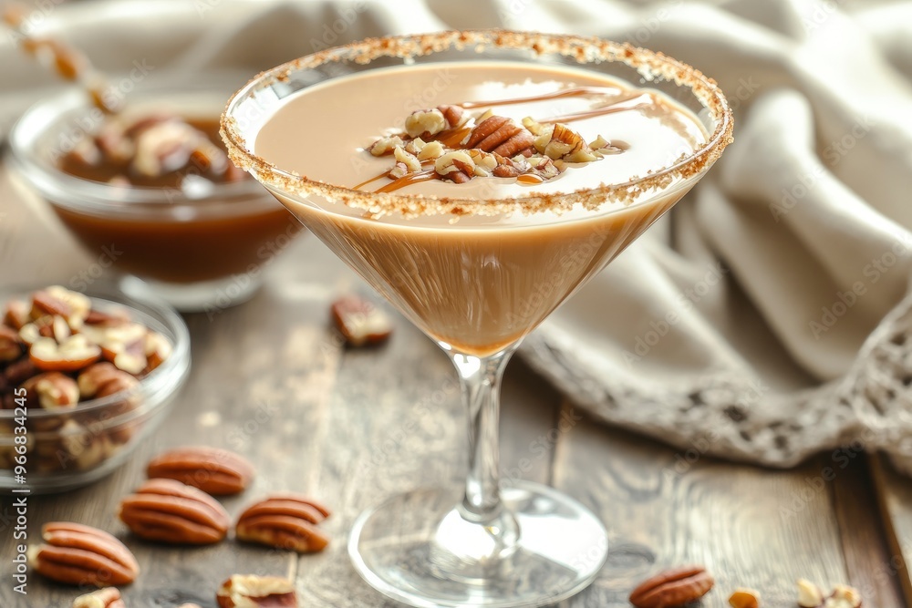 Create a image of a Butter Pecan Martini in a clear martini glass. The drink should have a creamy, light brown color with generative ai Create a image of a Butter Pecan Martini in a clear martini glass. The drink should have a creamy, light brown color with generative ai