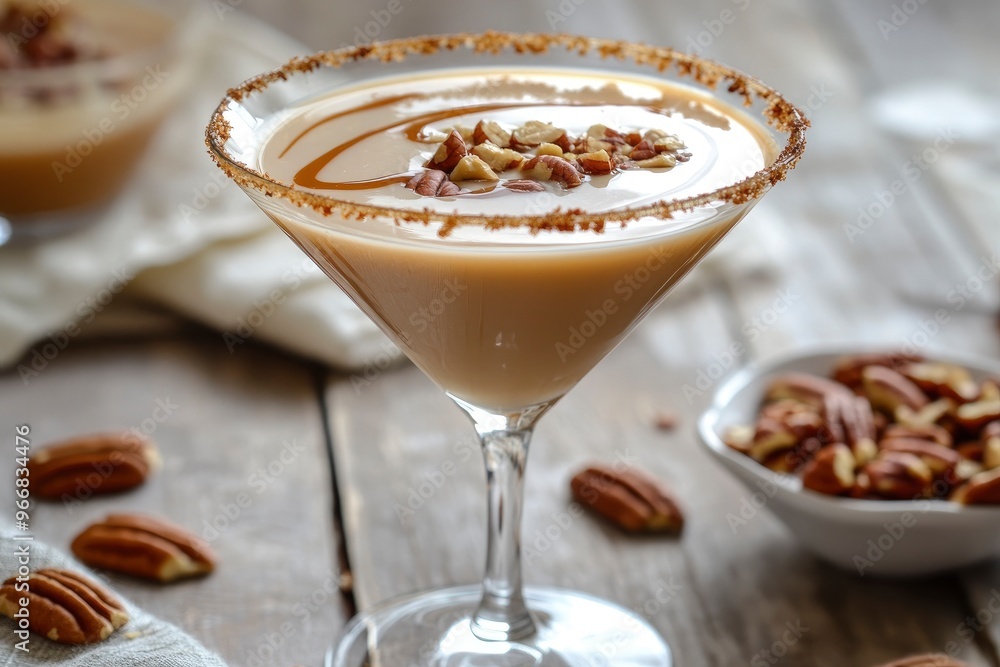 Create a image of a Butter Pecan Martini in a clear martini glass. The drink should have a creamy, light brown color with generative ai Create a image of a Butter Pecan Martini in a clear martini glass. The drink should have a creamy, light brown color with generative ai