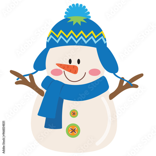 Cute Christmas snowman vector cartoon illustration