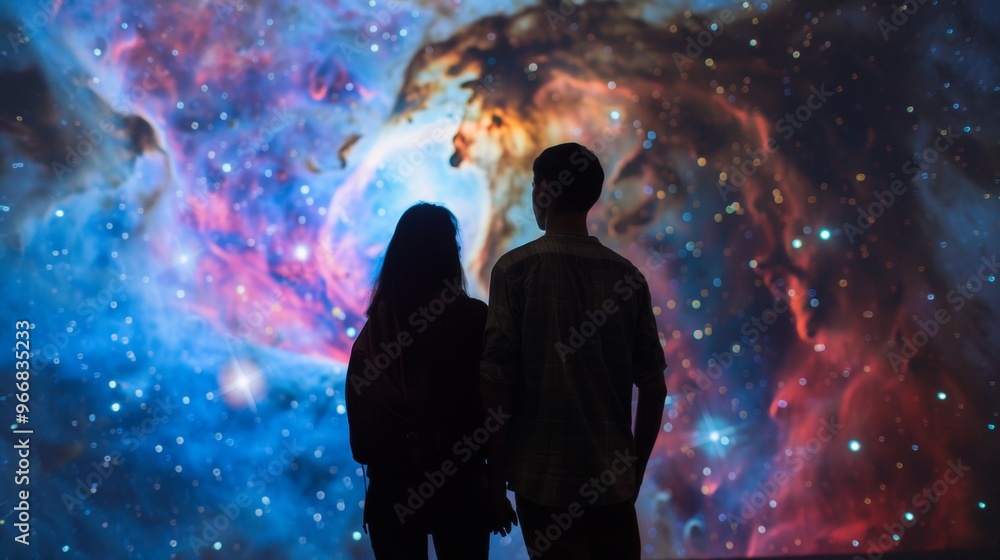 silhouette of a couple observing the cosmos silhouette of a couple observing the cosmos