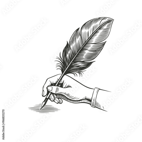 hand drawing with a feather pen vector hand drawn illustration