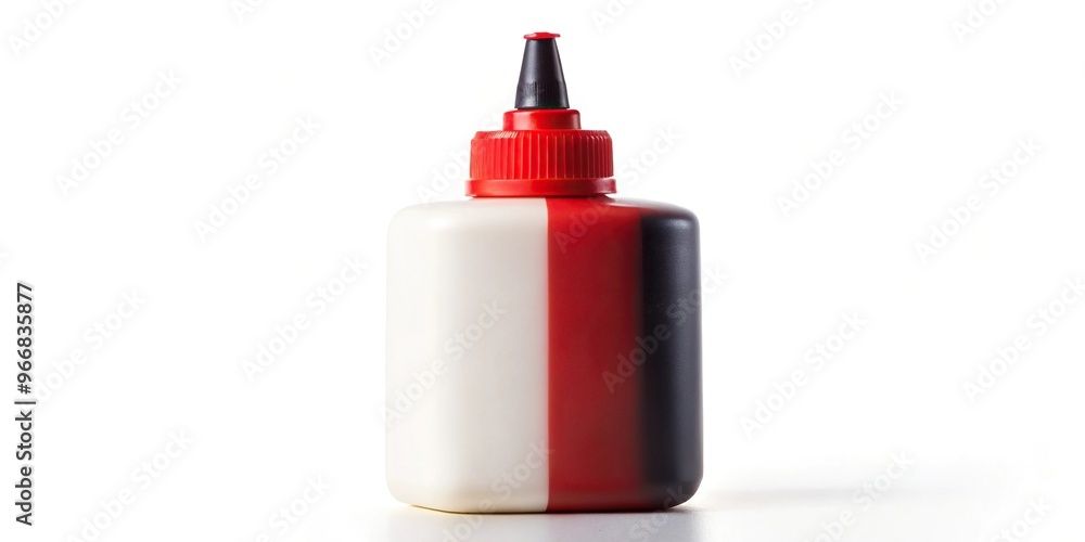 Red, white, black glue bottle with cap isolated on white background Red, white, black glue bottle with cap isolated on white background