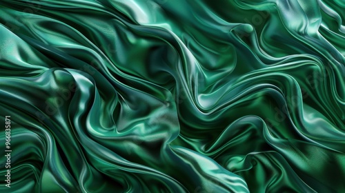 An abstract design of green silk waves, creating a mesmerizing visual aesthetic , Ideal for any project that requires Silk, Vibrant, Abstract. 