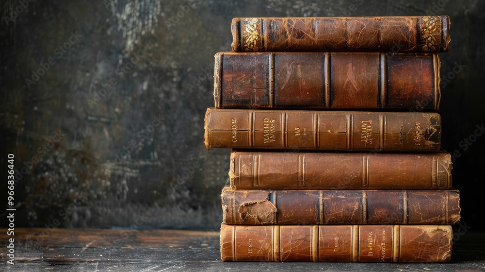 stack of antique leather bound books against a dark background stack of antique leather bound books against a dark background