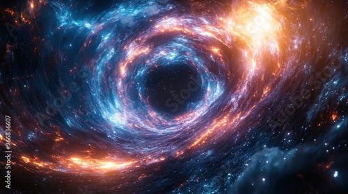 Cosmic Vortex: A swirling inferno of blue and orange energy in space.