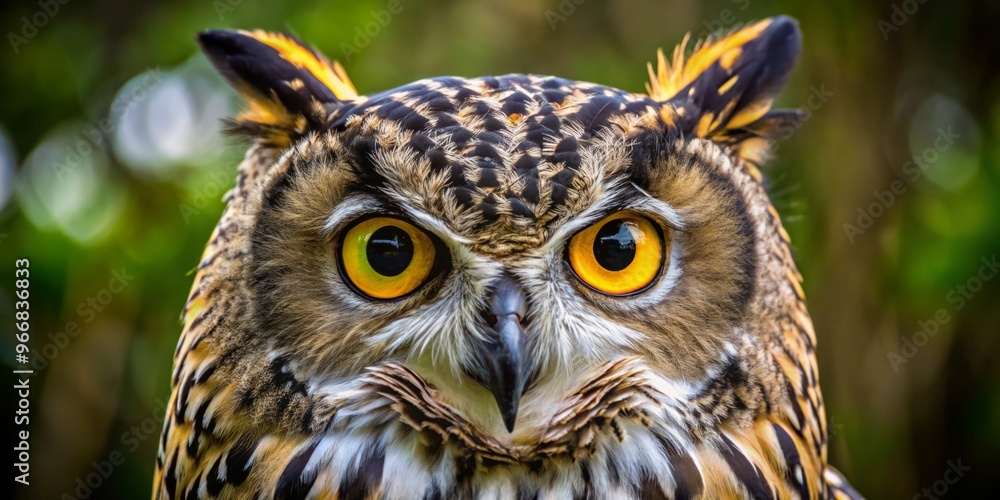 Obraz premium Shrouded in mystery, the majestic owl of the African savanna spreads its wings, its golden gaze piercing the