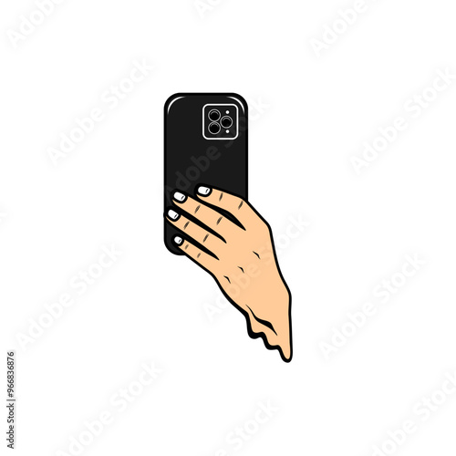 selfie left hand gesture using the front camera of a mobile phone vector illustration