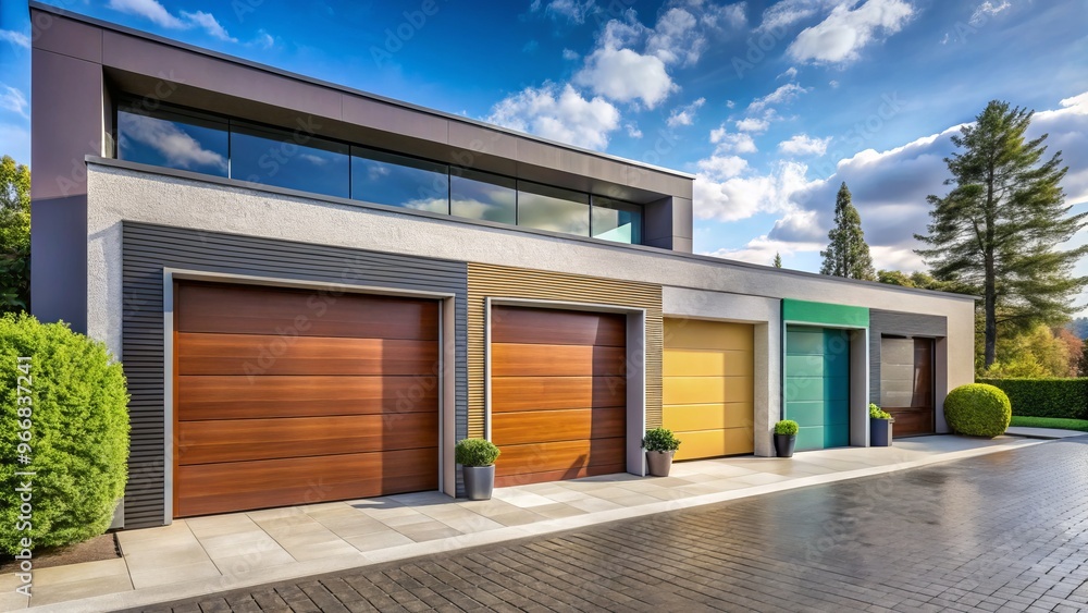 Sleek and contemporary garage doors in a variety of colors and finishes evoke modern style and sophistication in Sleek and contemporary garage doors in a variety of colors and finishes evoke modern style and sophistication in