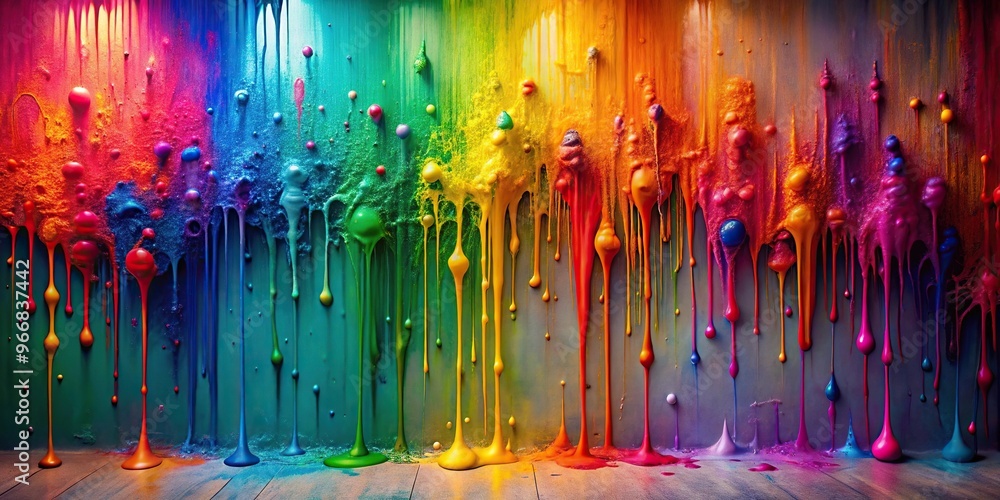 Obraz premium Reflected colorful ink drops on colorful wall