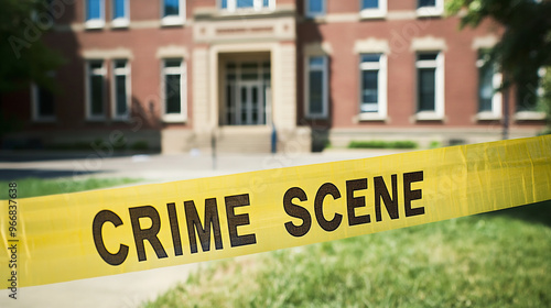 Crime Scene Tape In Front Of A School 