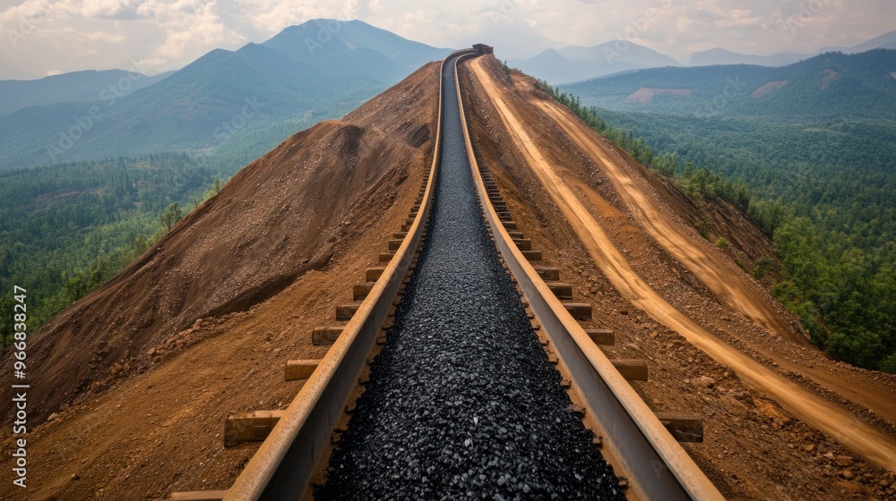 Fototapeta premium Efficient Industrial Conveyor Belt Transporting Raw Materials to Processing Plant