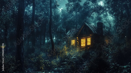 Isolated Cabin in a Dark Forest 