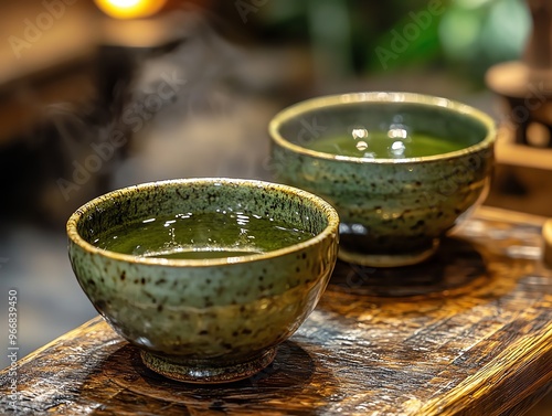 Freshly brewed sencha tea being served in a traditional setting, Japanese food, cultural beverage photo