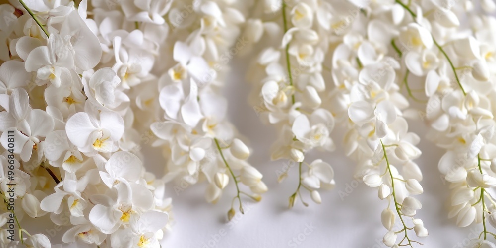 A close-up of delicate white orchid flowers, showcasing their beauty and elegance. A close-up of delicate white orchid flowers, showcasing their beauty and elegance.