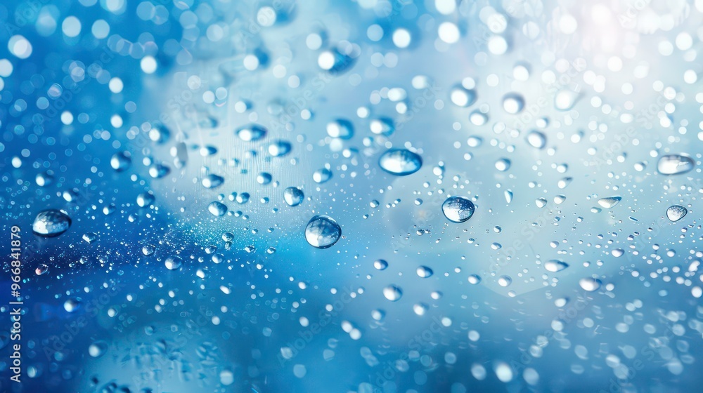 Abstract background of water drops on a blue surface with a bokeh effect. Abstract background of water drops on a blue surface with a bokeh effect.