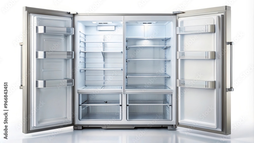 Refrigerator with symmetrical design isolated on white background Refrigerator with symmetrical design isolated on white background