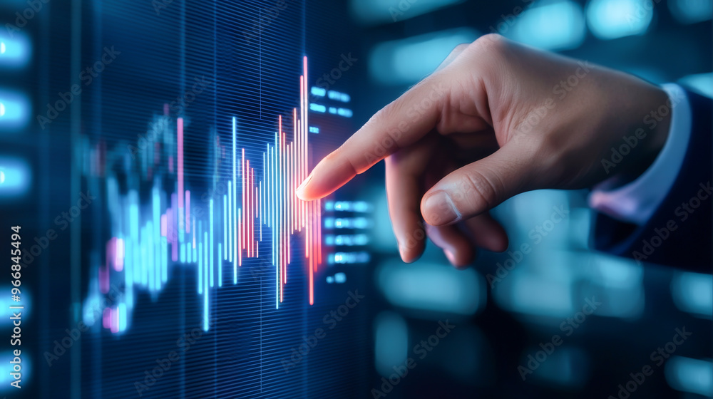 A hand interacting with a digital data graph, showcasing technology, analytics, and modern business solutions. A hand interacting with a digital data graph, showcasing technology, analytics, and modern business solutions.
