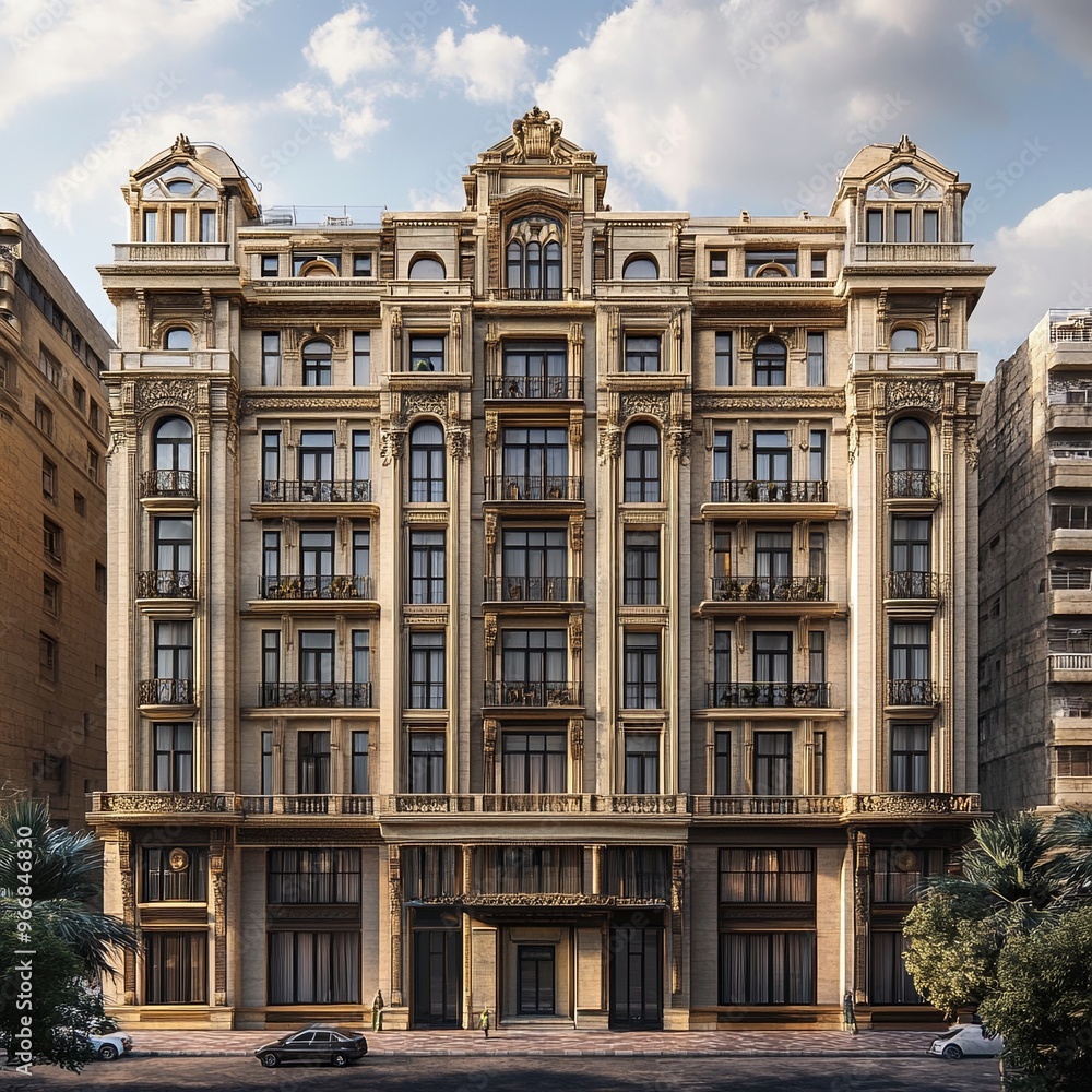 Fototapeta premium Cairo, Egypt. Historic Mogamma El Tahrir building redevelopment project in Downtown Cairo, once administrative governmental offices will be converted into a luxury hotel complex. Egypt