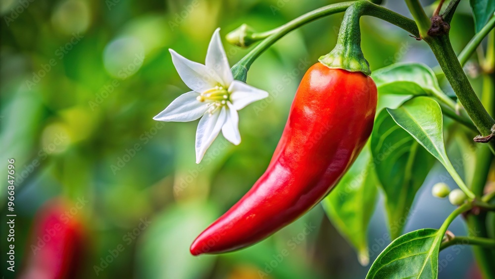 Ripe red chili pepper on plant macro image Ripe red chili pepper on plant macro image