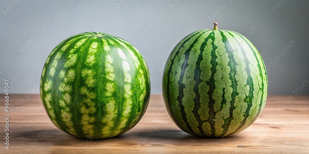 Ripe watermelon and sliced watermelon on a table