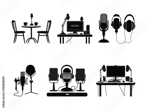 Professional Podcast Setup Silhouettes - Ideal for Digital Creators and Content Marketers.