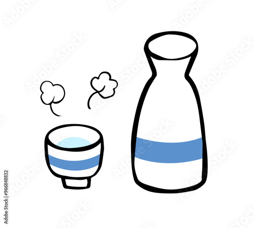 筆書き　日本酒の熱燗　線画イラスト