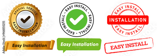 Easy installation service install update software application stamp badge trusted approved sign symbol design set collection