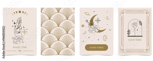 Boho invitation card with tarot style and deco frame. Mystic for a4 vertical design