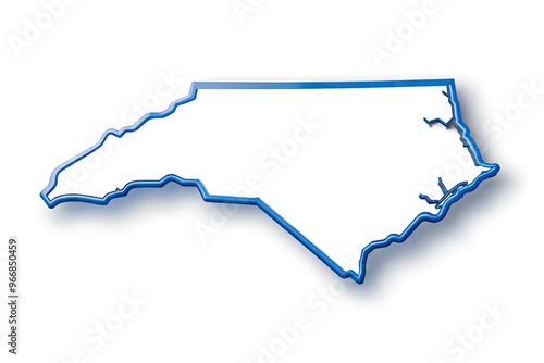 Vibrant blue outline of North Carolina's state shape on a white background, highlighting its unique borders and geographic features in a modern, minimalist design. photo