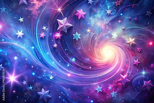 Vibrant celestial background featuring a stylized, swirling star pattern in shimmering shades of purple, pink, and blue, evoking a sense of magic and wonder. photo